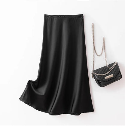 SuyaDream Silk Skirt for Woman 93%Silk 7%Spandex Solid A-line 2025 Spring Summer Chic Mid Skirts