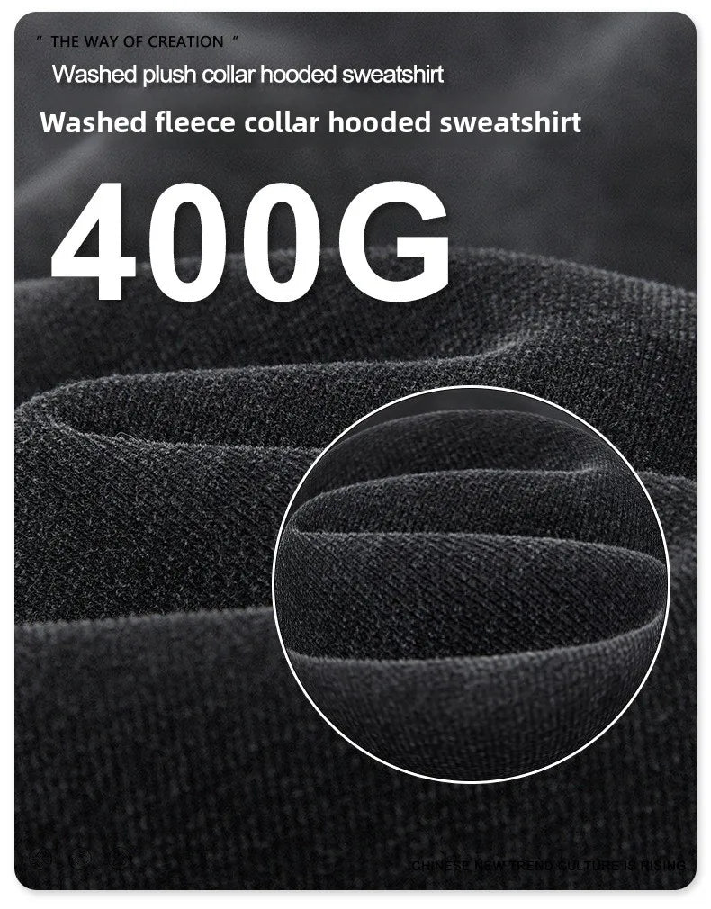 Custom LOGO Men's 400G Autumn Winter Retro Washed Boxy Fleece Collar Plush Thickened  Hooded  Zipper Jacket Couple style set