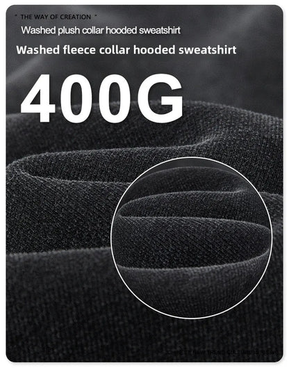 Custom LOGO Men's 400G Autumn Winter Retro Washed Boxy Fleece Collar Plush Thickened  Hooded  Zipper Jacket Couple style set