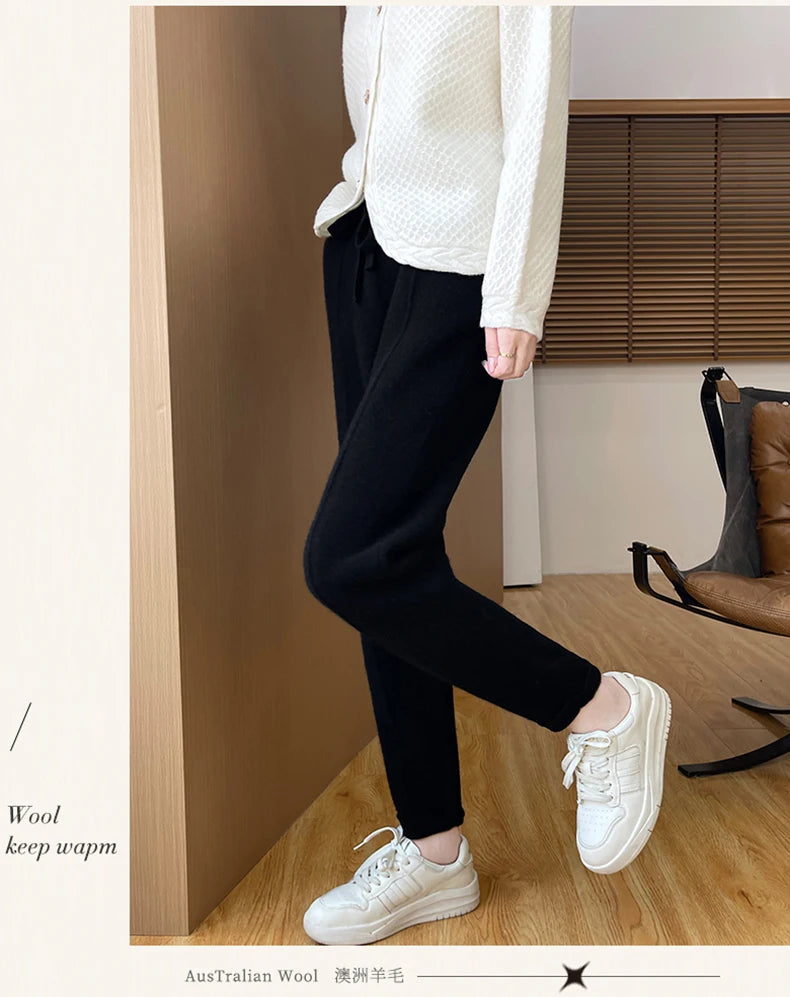 DjzDsm Women's Skinny Pants 100% Merino Wool for Spring And Autumn Comfortable Fit Casual Trousers Center Pants