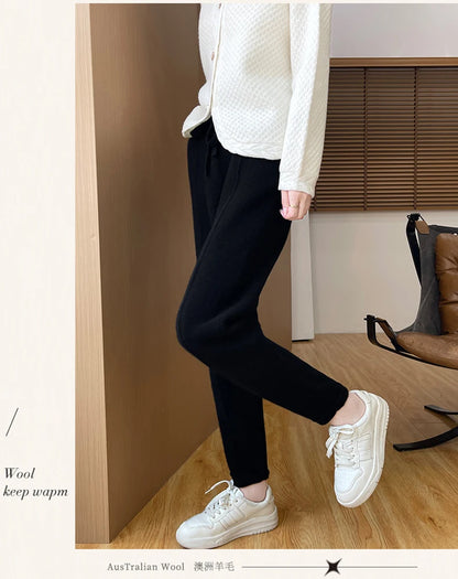 DjzDsm Women's Skinny Pants 100% Merino Wool for Spring And Autumn Comfortable Fit Casual Trousers Center Pants