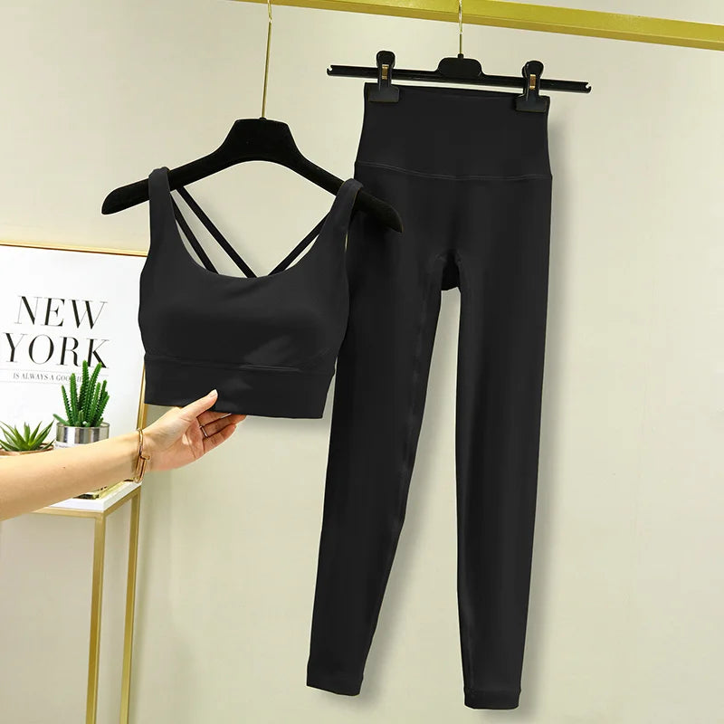 TRY TO BN Women's Tracksuit Yoga Sets Fitness Leggings Sports Bra Naked Sportwear Breathable Workout Two Pieces Suit Gym Clothes