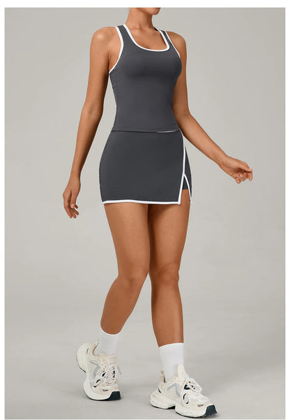 Women Tracksuit 2PCS Yoga Set Sexy Sport Bra High Waist Yoga Short Skirt Gym Clothes Fitness Sleeveless Workout Suit Sporstwear