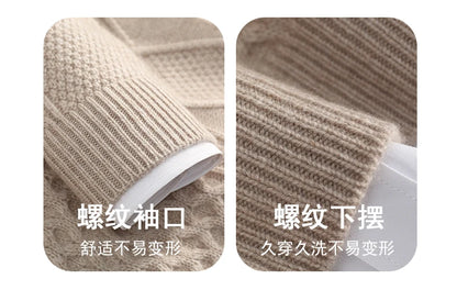 Men's 100% Cashmere Sweater Round Neck Autumn Winter Warm Clothing Jacquard Checkered Pullover Sweater Knitted Bottom Shirt Tops