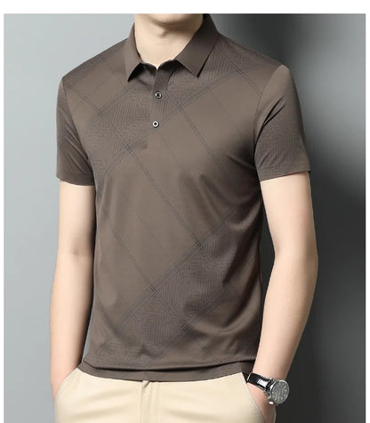YOLANFAIRY Mulberry Silk T Shirt Men Polo Shirt Mens Shirts Short Sleeves Polos Hombre Manga Corta Summer Mens Clothing 2024