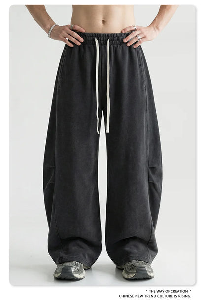 Custom LOGO Men's 320G retro fried snowflake 100% cotton high street scimitar straight tube old loose straight trousers