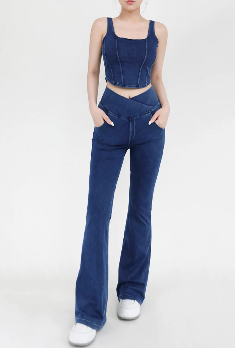 SOISOU Sexy Jeans For Women Leggings Yoga Pants Denim Bell-bottoms Soft Elastic Breathable High waist 4 Pockets Women's Pants