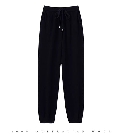 2024 Autumn And Winter New 100% Pure Wool Flat Small Foot Pants Women Loose High Waist Lean Knitted Cashmere Bunched Foot Pants