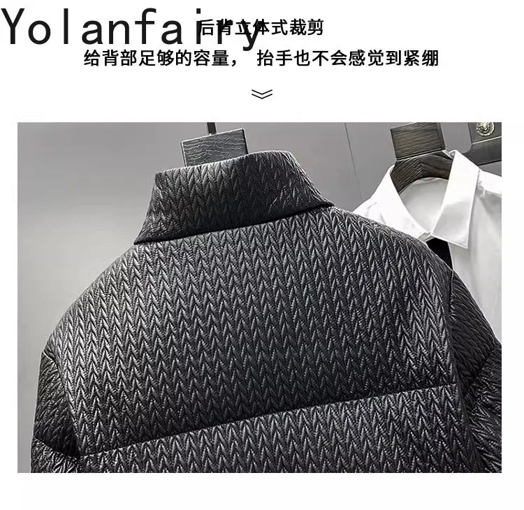 YOLANFAIRY Luxury Top Layer Sheepskin Leather Jackets for Man 2025 Winter Fashion White Goose Down Coat Warm Black Puffer Jacket