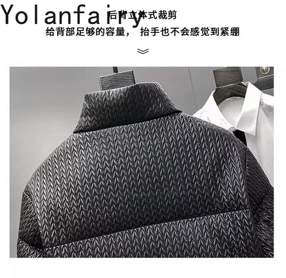 YOLANFAIRY Luxury Top Layer Sheepskin Leather Jackets for Man 2025 Winter Fashion White Goose Down Coat Warm Black Puffer Jacket