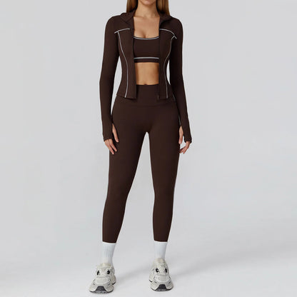3PCS Yoga Set Women Workout Set 2 Pieces Sportswear Yoga Suit Gym Clothing Fitness Zipper Long Sleeve Sports High Waist Leggings