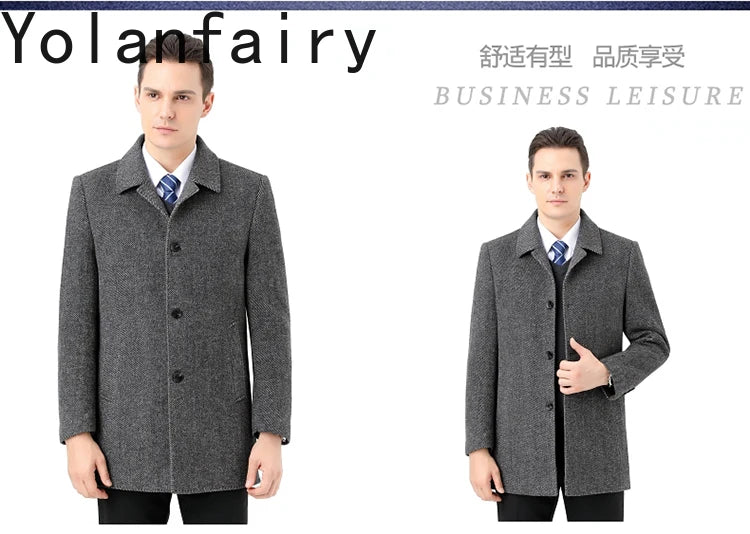 YOLANFAIRY 100% Cashmere Jacket for Men 2025 Autumn Winter Mid-length Wool Coats Man Clothing Casual Business Men's Woolen Coat