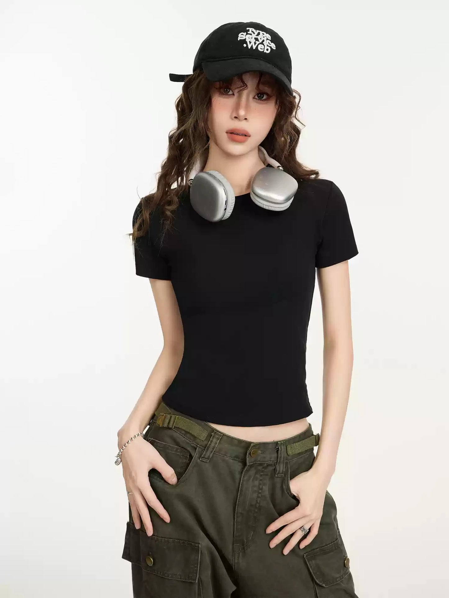 Custom LOGO DIY Women's Short Sleeve Solid Slim Fit Crew Neck Tee Basic Skinny Ribbed Tight Athletic Casual Workout Yoga Tshirt
