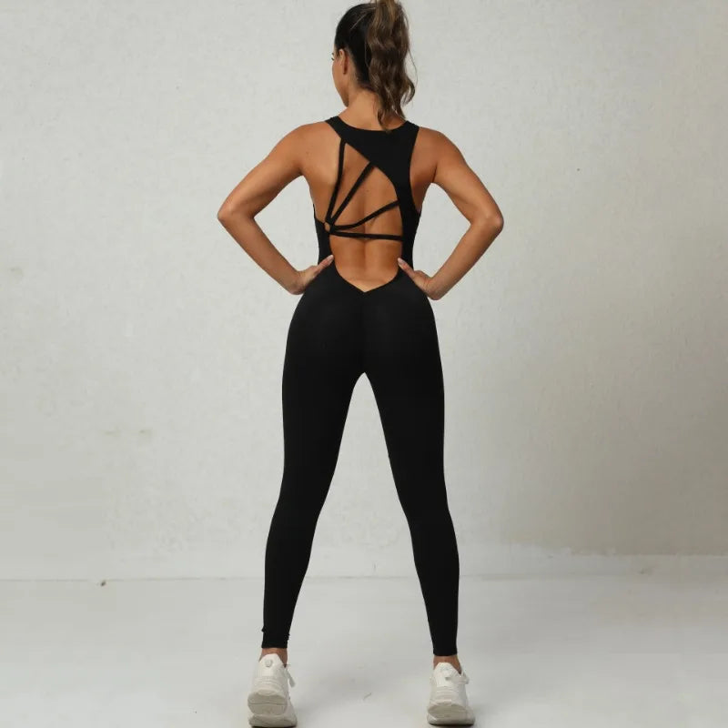 Seamless Yoga Jumpsuits Sports Fitness One-Piece Tight Sleeveless Beauty Back Workout Gym Running Training Bodysuits for Women
