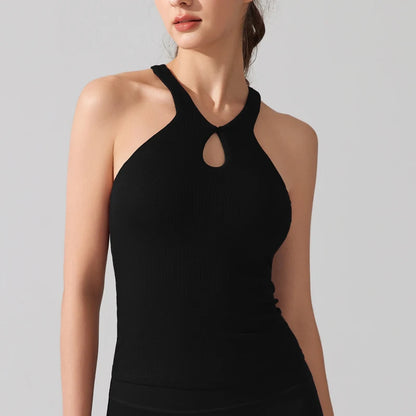 VITALINOVO Women's Tank Top High Neck Ribbed Raceback Going Out Basic Tops with Built-in Bra Summer Sleeveless Yoga Slim Fitted