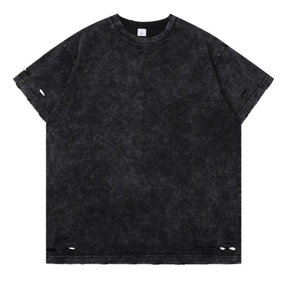 DIY Custom LOGO DIY 300gsm Heavy Thick Ripped Holes Short Sleeves T-shirt Solid Color Oversized Casual Summer Harakuju Tees