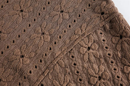 2026 New Hawaiian Vacation Style Maillard Jacquard Hollow Out Cuban Collar Short Sleeved Shirt Loose Five Quarter Sleeved Shirt