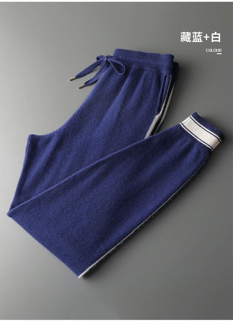 Autumn and Winter 100% Pure Cashmere 2-Piece set Men Loose and Warm Round Neck Pullover Sweater Knitted Casual Pencil Pants Suit