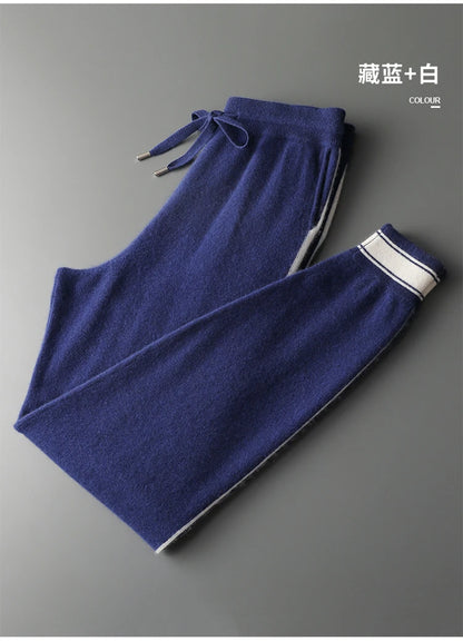 Autumn and Winter 100% Pure Cashmere 2-Piece set Men Loose and Warm Round Neck Pullover Sweater Knitted Casual Pencil Pants Suit