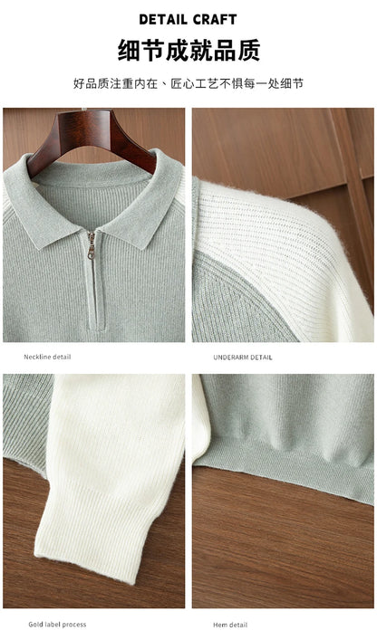 100% Cashmere Polo Sweater Autumn Winter Basic Smart Casual Long Sleeve Men's Pullover Cashmere Knitwear Soft Comfy Clothing Top