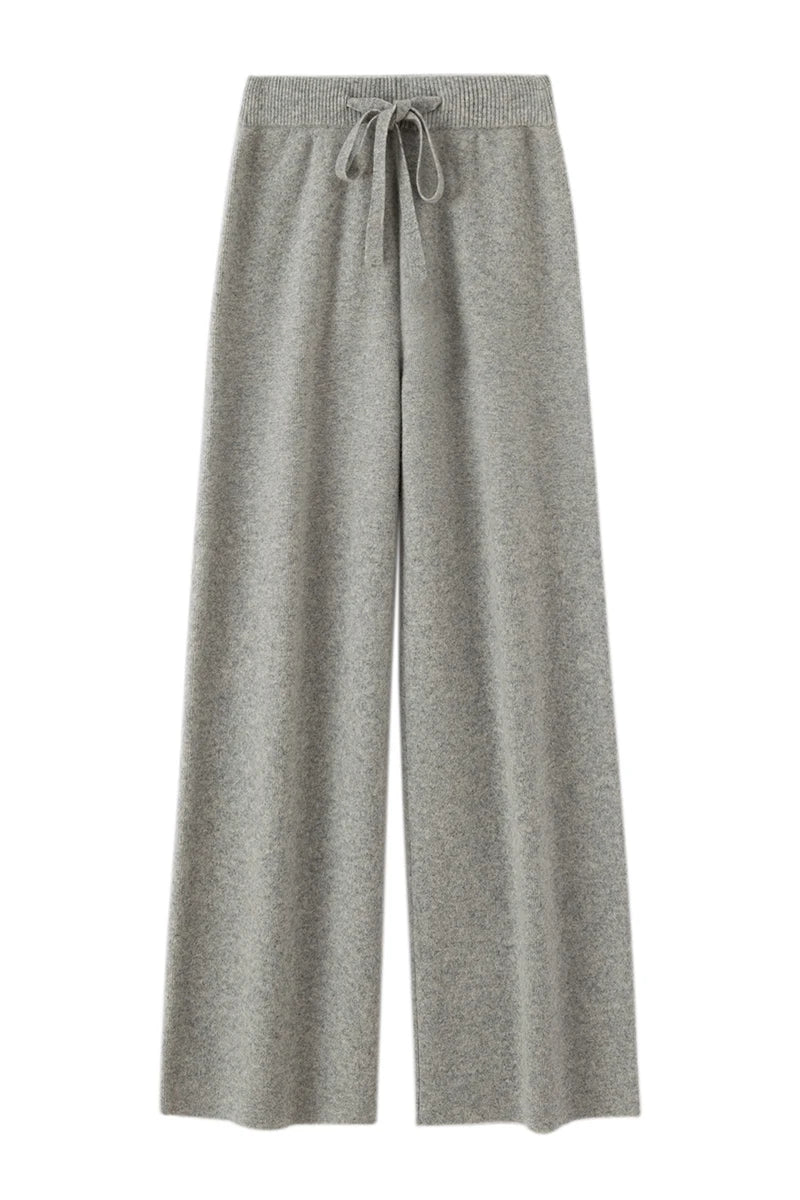 Autumn Winter Fashion Basic Women 100% Merino Wool Wide Leg Pants  Simple Style Cashmere Knitted Trousers Loose Casual Pants