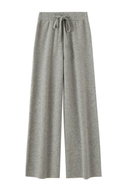 Autumn Winter Fashion Basic Women 100% Merino Wool Wide Leg Pants  Simple Style Cashmere Knitted Trousers Loose Casual Pants