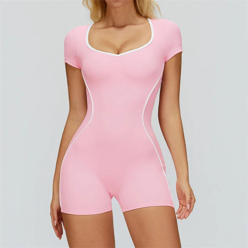 TRY TO BN Gym Jumpsuit Sports Hollow Back Women's Breathable Contrasting Colors Bodysuit Fitness One Piece Running Yoga Clothing