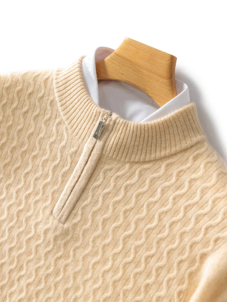 2024 Autumn Winter New Men's Half-High-Neck Thick 100% Pure Wool Sweater Long-Sleeved Business Warm Cashmere Bottoming Shirt Top