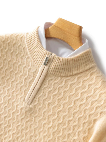 2024 Autumn Winter New Men's Half-High-Neck Thick 100% Pure Wool Sweater Long-Sleeved Business Warm Cashmere Bottoming Shirt Top