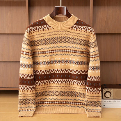 Autumn/Winter New Men's Sweater Jumper 100% Pure Wool Knitt Half High Neck Pullover Business Casual Jacquard Thickened Menswear