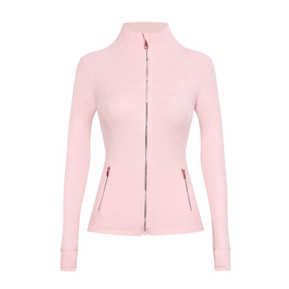 Personalized LOGO custom women's gold zip jacket tight stand-up collar quick-drying fitness running yoga suit 41-color S-3XL top