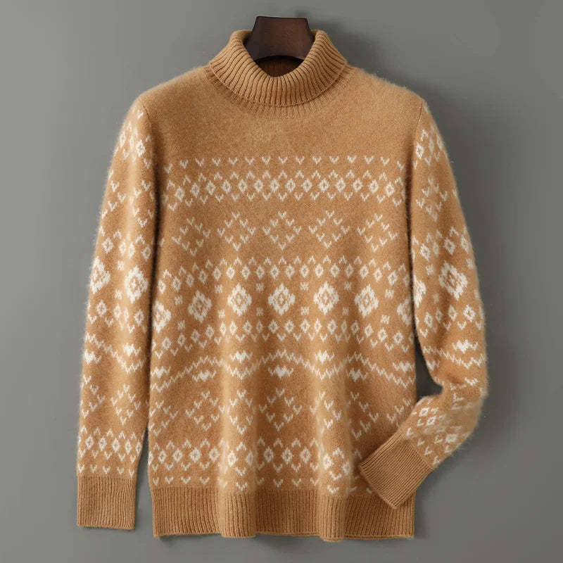 New 100% Pure Wool Cashmere Men's O-neck Pullover 2025 Autumn/Winter Color Matching Top Casual Thick Fashion Large Size Jacket