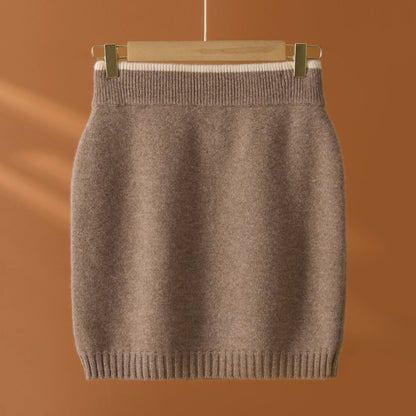 Flat Thickened Hip Hugging Skirt Women's Autumn Winter 100% Merino Wool Knitted Half Skirt Versatile Short Elastic Waist Skirt