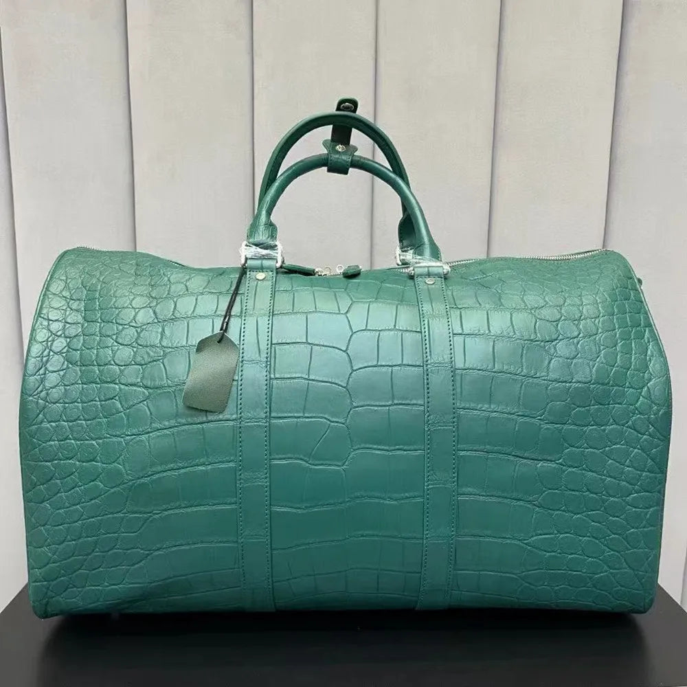 Authentic exotic crocodile belly leather men's large travel handbag real crocodile leather men's fashion luxury shoulder bag