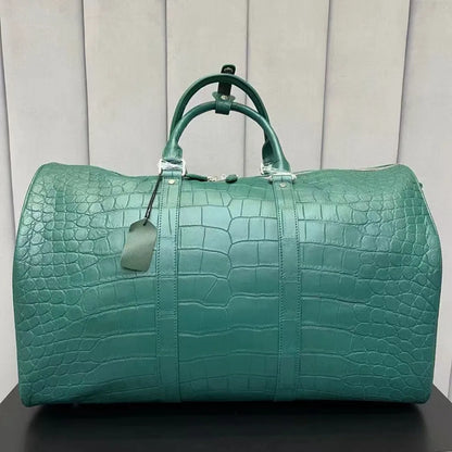 Authentic exotic crocodile belly leather men's large travel handbag real crocodile leather men's fashion luxury shoulder bag