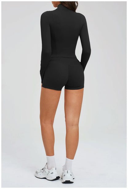 2PCS Yoga Suit Women's Tracksuit Gym Clothing Sportswear Female Workout Long Sleeve Sports Suit High Waist Cycling Shorts Set