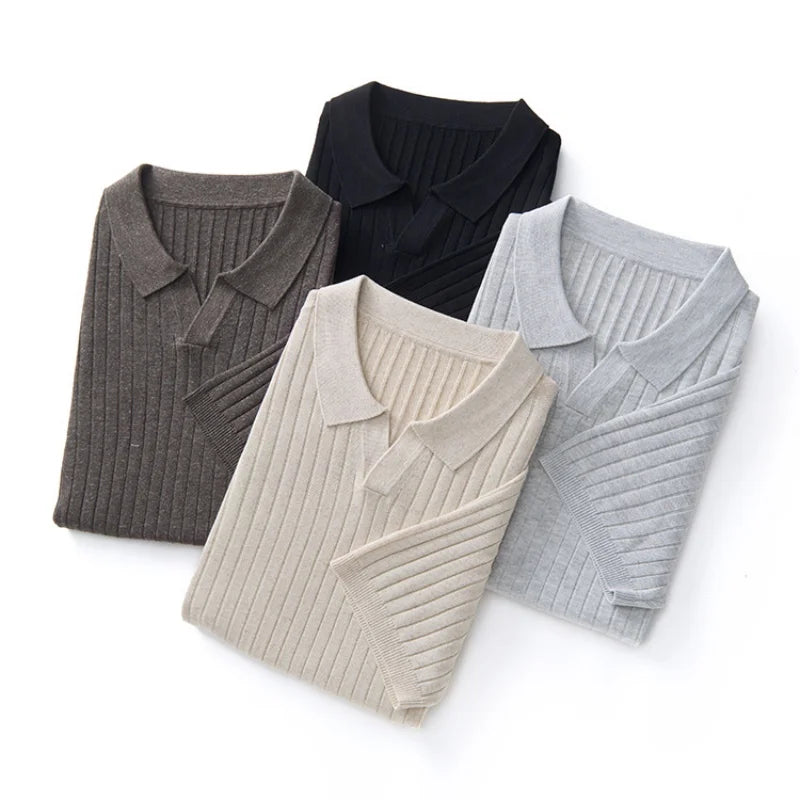Summer New Men's 100% Lyocell Scissor Collar Solid Color T-Shirt Knit Pullover Bussiness Casual Short-sleeved POLO Collar Tees
