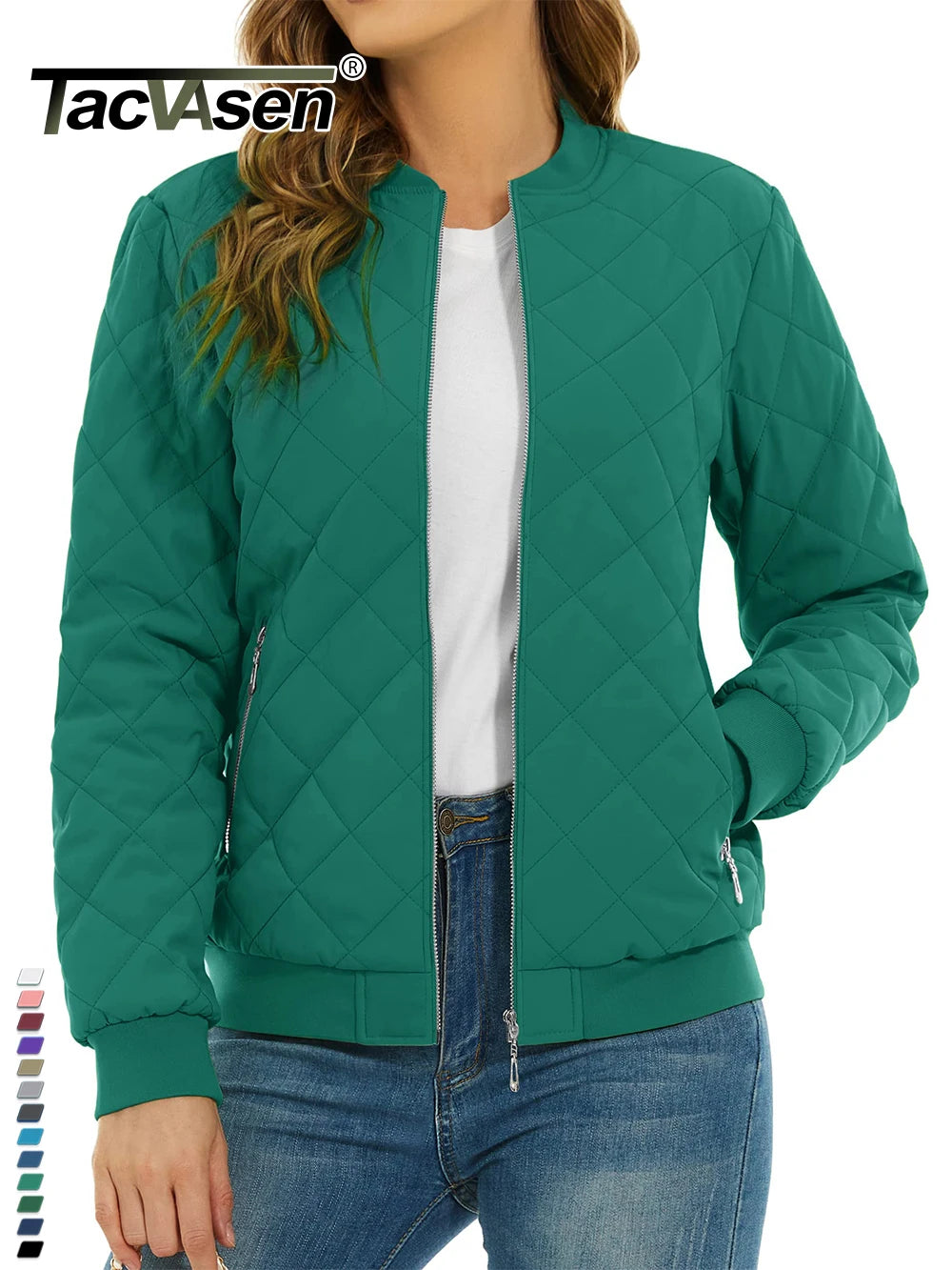 TACVASEN Padded Warm Jackets Womens Fashion Retro Pilot bomber Jackets Diamond Quilted Coats Full Zip Up Pockets Casual Outwear