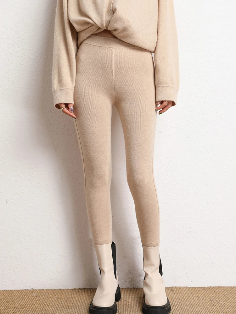 High Quality Women 100% Cashmere Legging Basic Soft elastic Pants Autumn Winter Cashmere Knitted Legging Trousers Warm Comfy