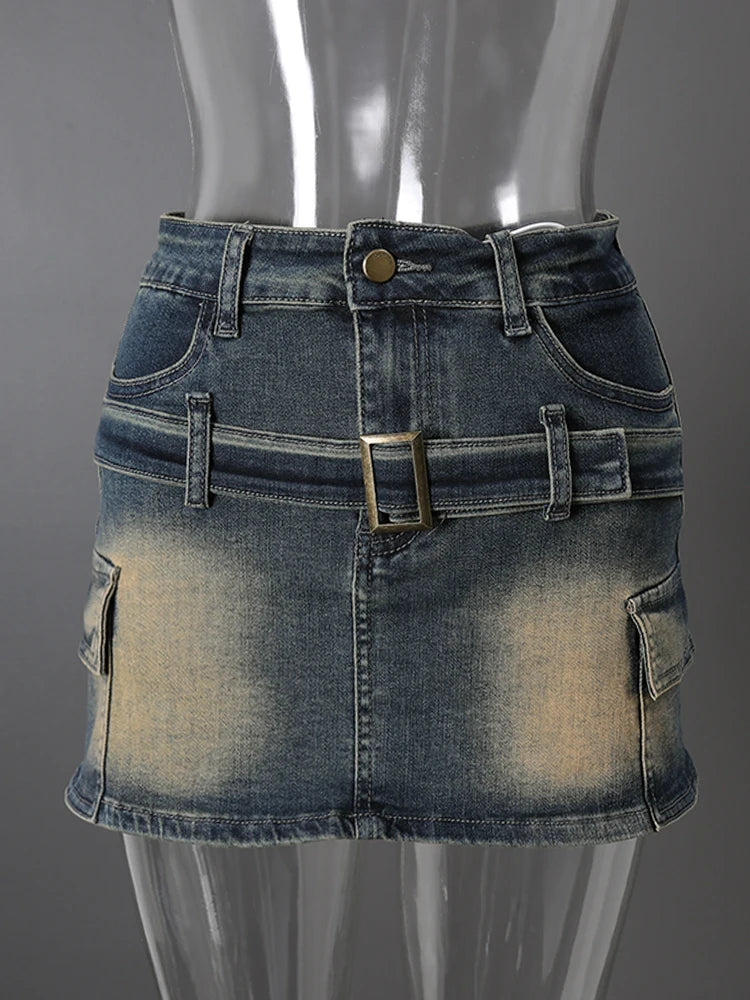 DEAT Fashion Slim-fit Anti-exposure A-line Skirt Women's High-waisted Bodycon Denim Mini Skirts Summer New