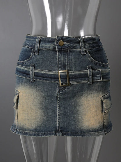 DEAT Fashion Slim-fit Anti-exposure A-line Skirt Women's High-waisted Bodycon Denim Mini Skirts Summer New