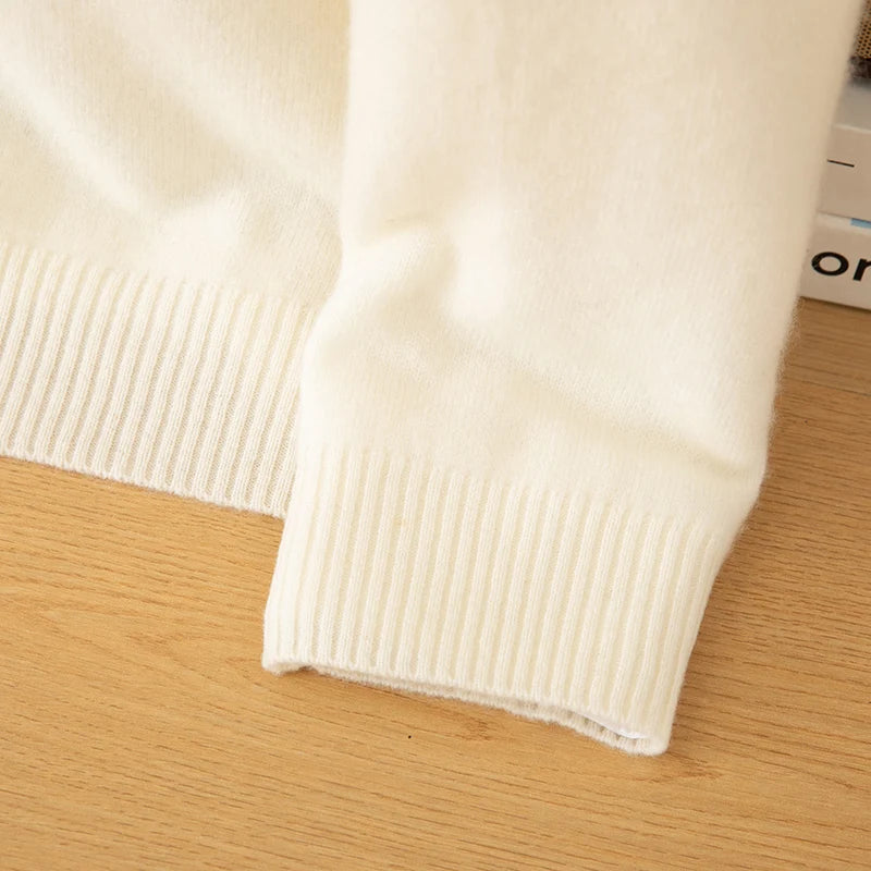 Autumn Winter 100%Wool Knit Pullover Men's O-Neck Color Block Sweater Jumper Fashion Thicken Loose Tops Clothing Warm Base Shirt