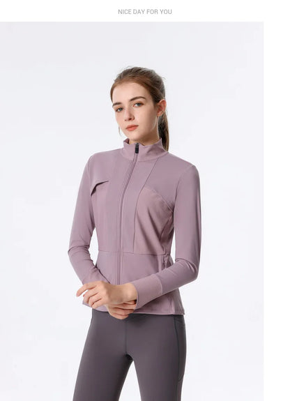 New Autumn SeasonsYoga Wear Women's Running Sportswear Tops Zip Up Sweatshirt Workout Fitness Clothes Cardigan Slim Tight Jacket