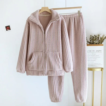2026 New Autumn/Winter Pajama Set Couple Flannel Long Sleeve Pants Two Piece Coral Fleece Home Fur for Men and Women