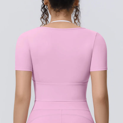 Yoga Sexy Dance Clothes High Elastic Sports T-shirt Women Fitness Top Short Sleeves Running Shirts Gym Push Up Workout Top Tee