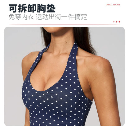 Custom LOGO women's new yoga clothes polka dot printing deep V high elastic three-dimensional fitness two-piece set