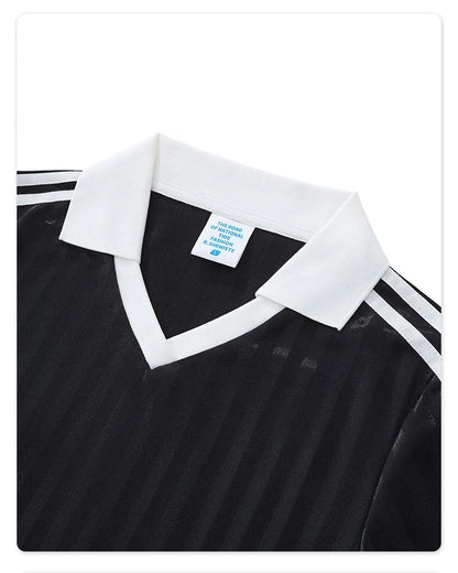 Customized LOGO Women's Spice Girls V-Neck Football Sports T-Shirt Patch Striped Casual Retro Short Sleeve Top