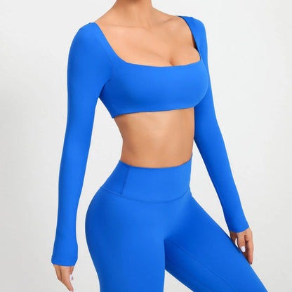 Women Yoga Shirts Crop Top Sexy Long Sleeves Shirts for Women Yoga Sports Fitness Sport Gym Clothes Running Push Up Workout Tops