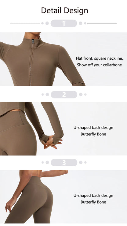 Hearuisavy Summer Ultra-Soft Fabrics 2Pcs Long Sleeve Gym Set Women Quick-Dry Yoga Clothes Workout Leggings Suit Sports Jackets