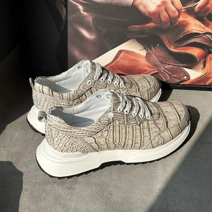 Designer real crocodile leather hand-painted aurora blue men's fashion sneakers crocodile leather men's lace-up casual shoes